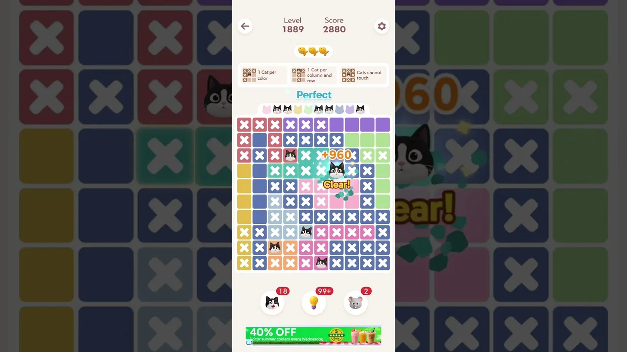 Meowdoku Level 1889 board