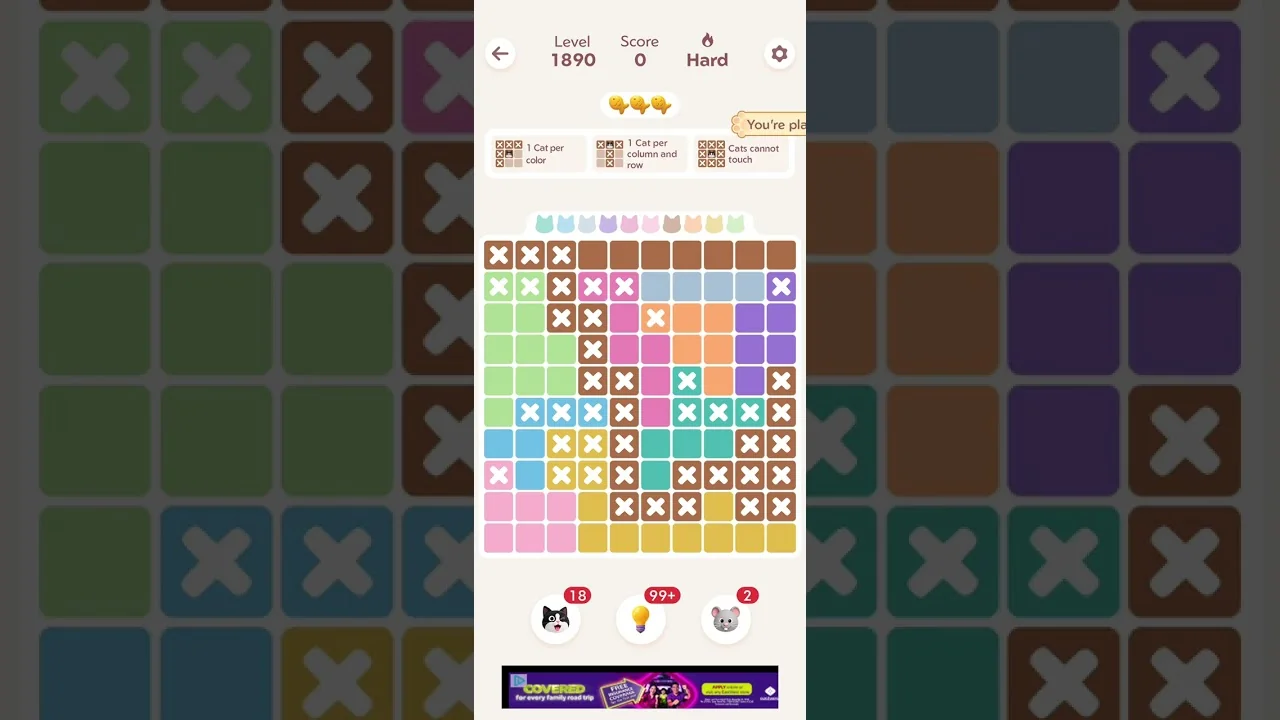 Meowdoku Level 1890 board