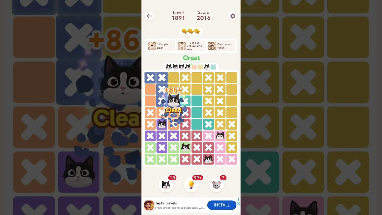 Meowdoku Level 1891 board
