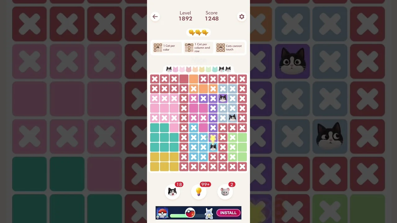Meowdoku Level 1892 board