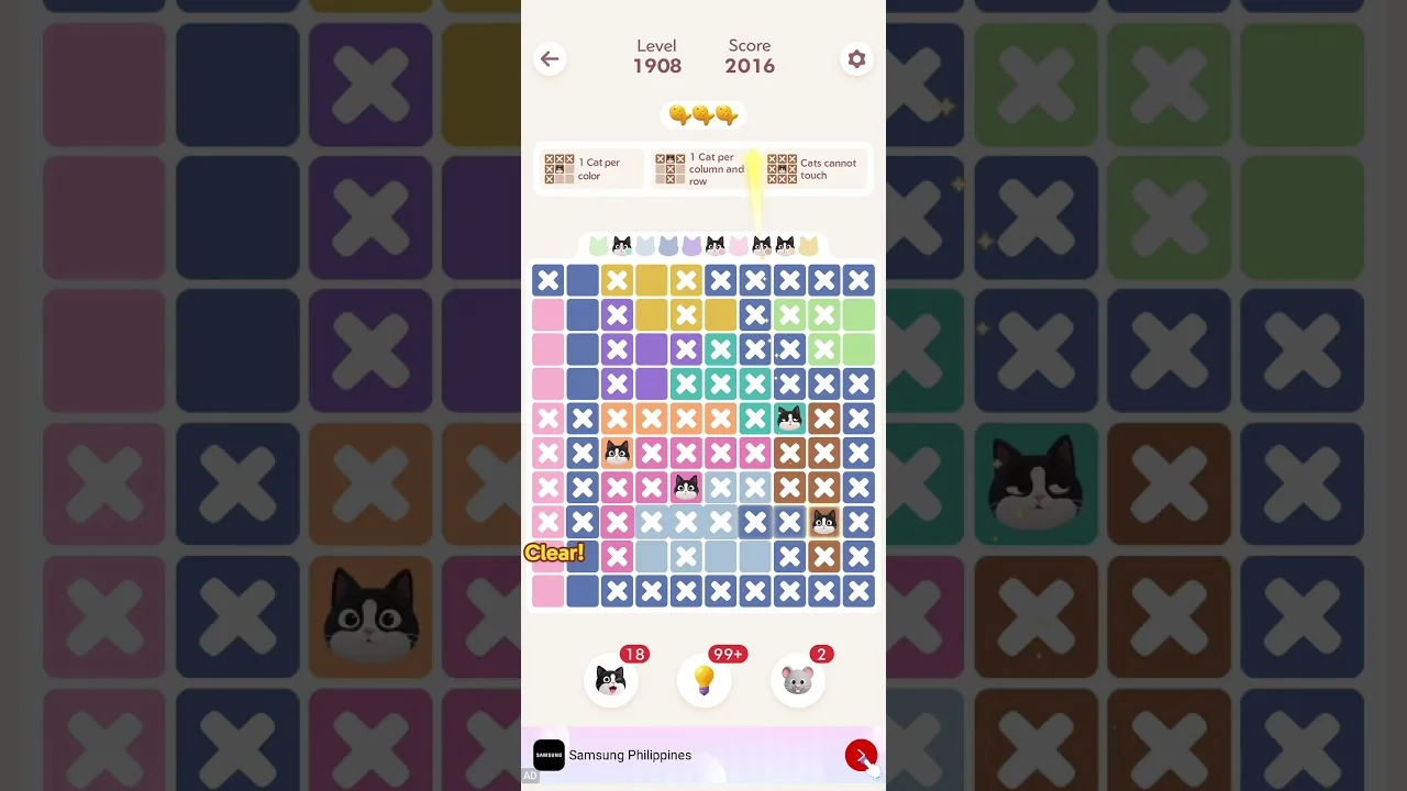 Meowdoku Level 1908 board