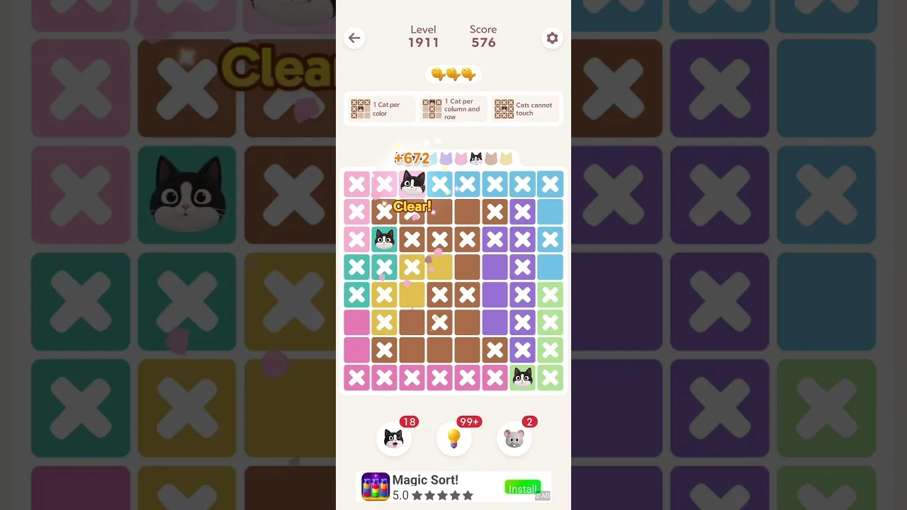 Meowdoku Level 1911 board