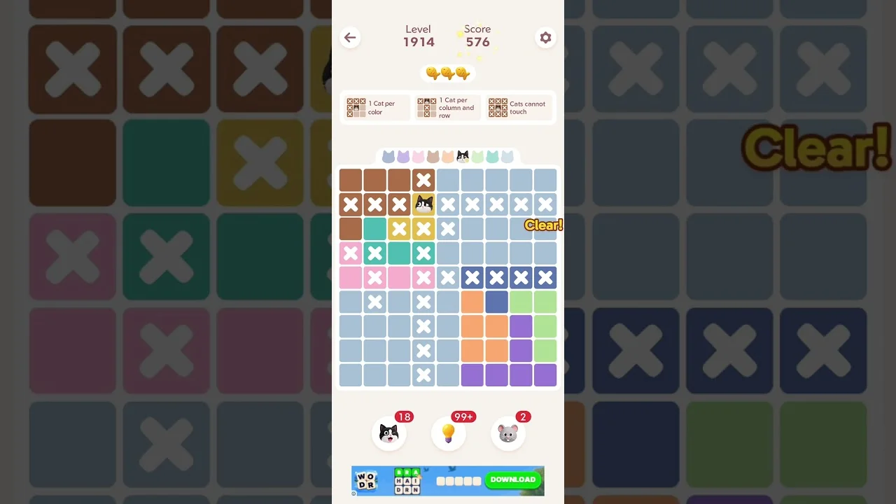 Meowdoku Level 1914 board