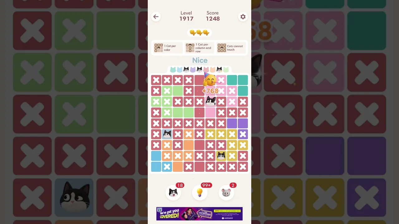 Meowdoku Level 1917 board