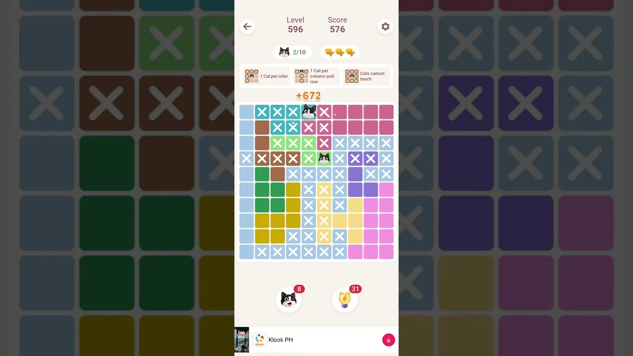 Meowdoku Level 596 board layout
