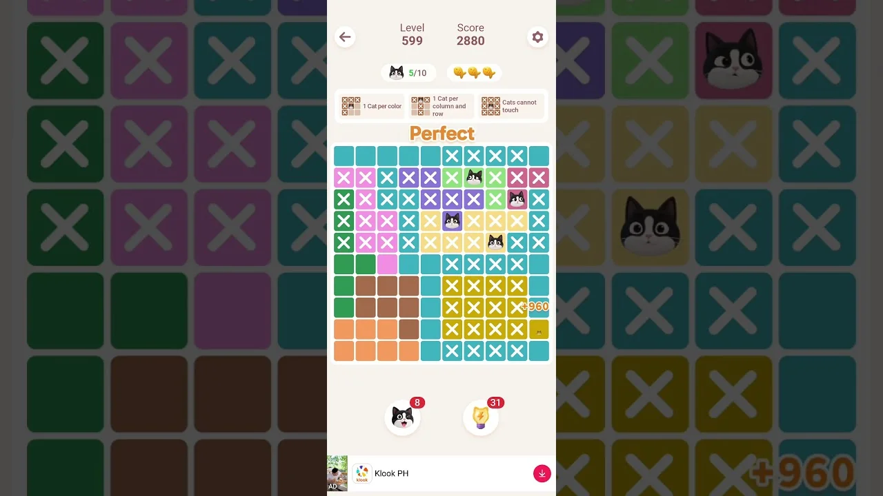 Meowdoku Level 599 board layout