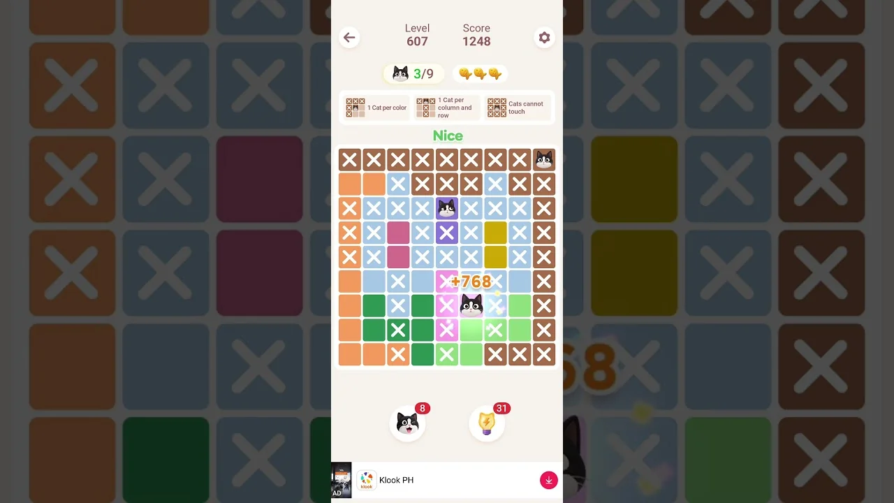 Meowdoku Level 607 board layout