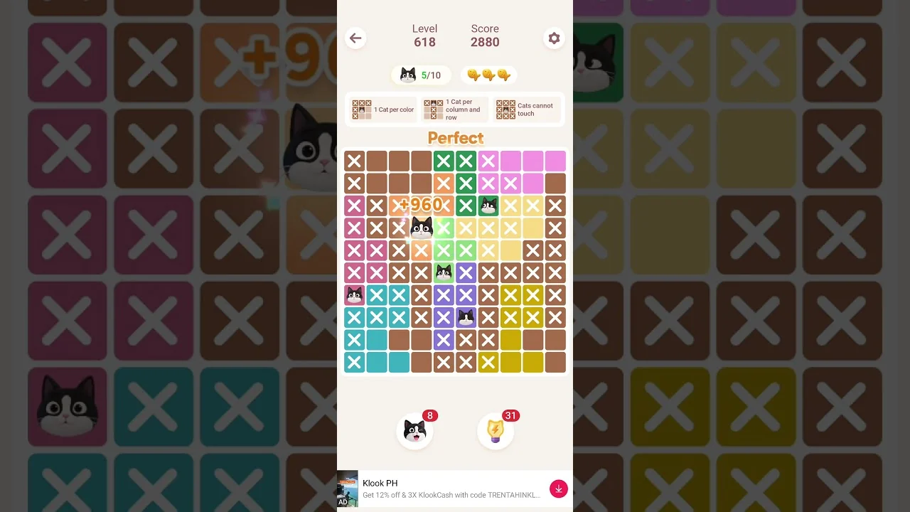 Meowdoku Level 618 board layout