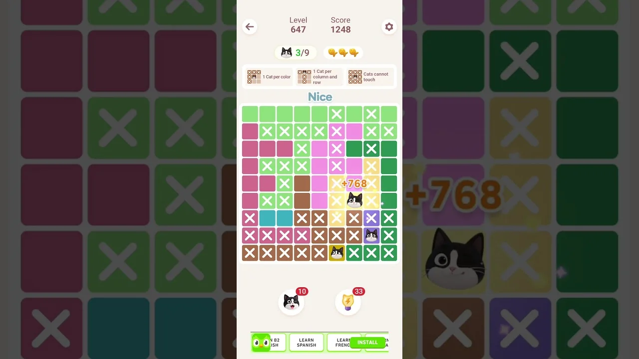 Meowdoku Level 647 board layout
