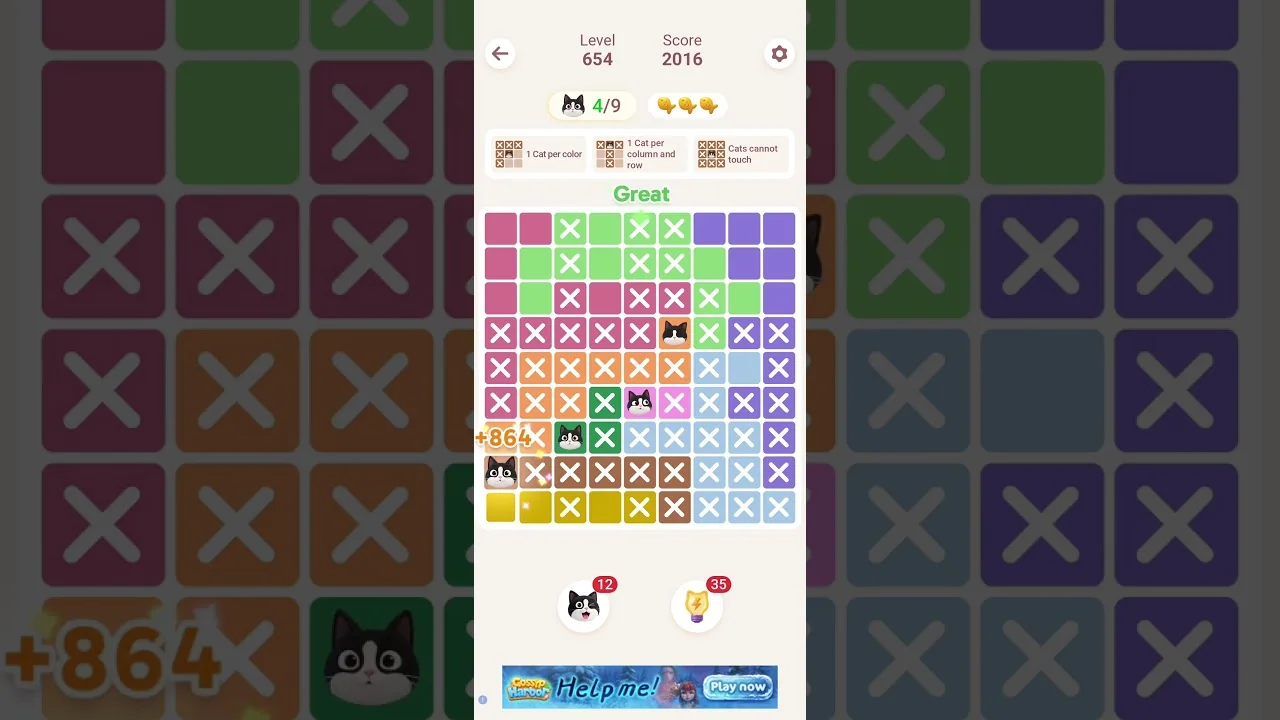 Meowdoku Level 654 board layout