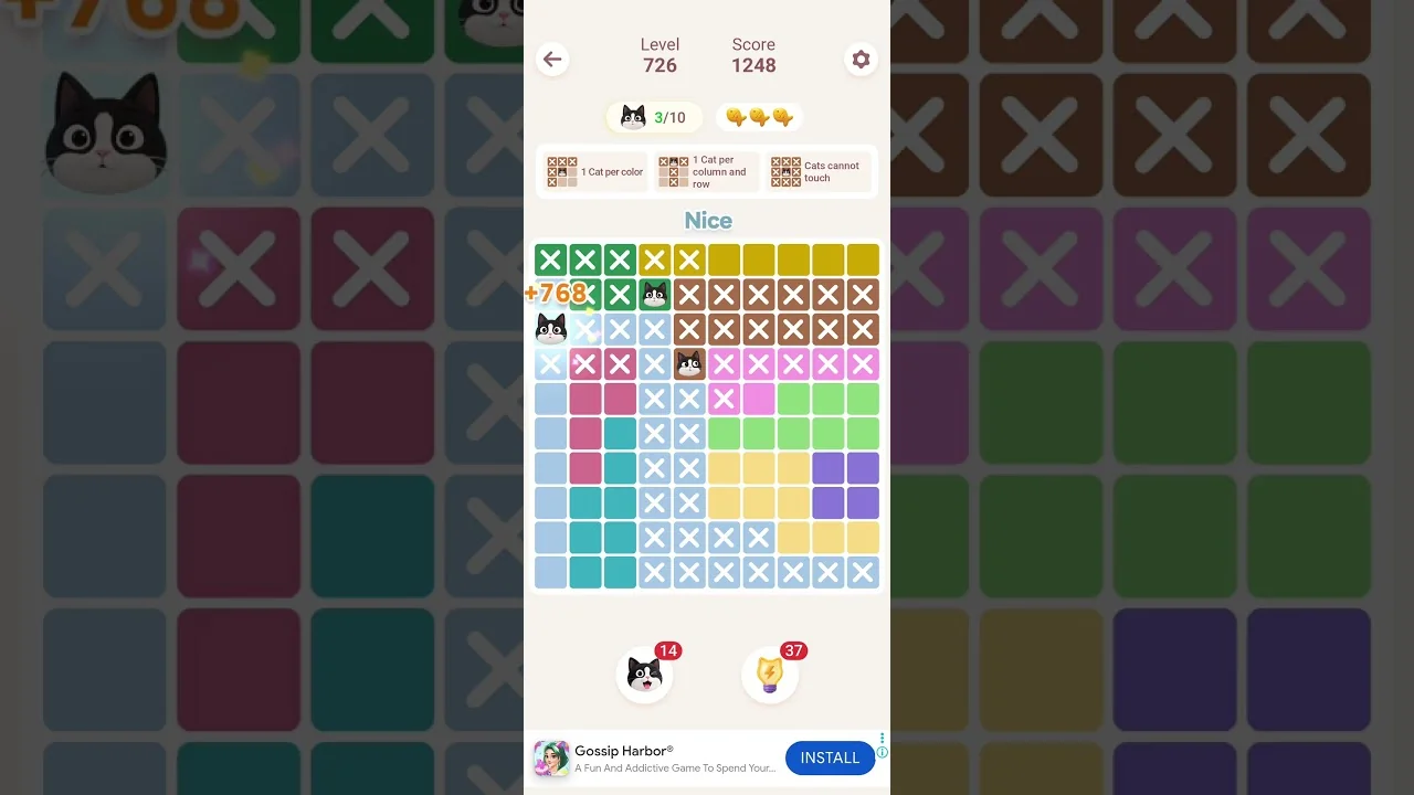 Meowdoku Level 726 board layout