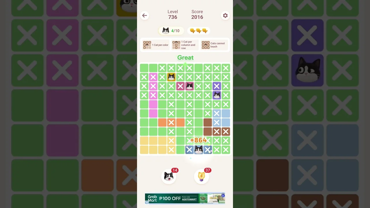 Meowdoku Level 736 board layout