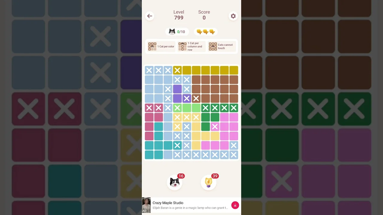 Meowdoku Level 799 board layout