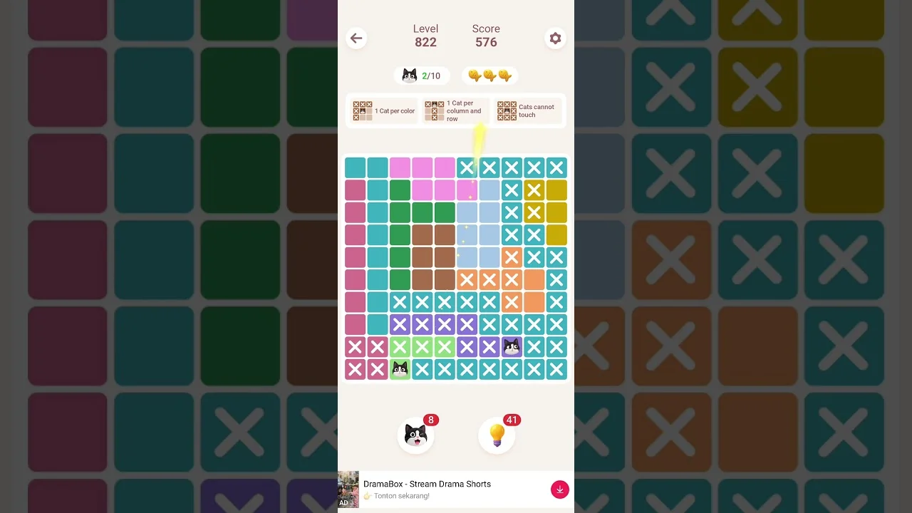 Meowdoku Level 822 board layout