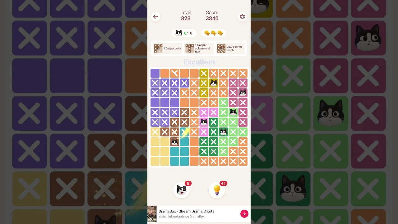 Meowdoku Level 823 board layout