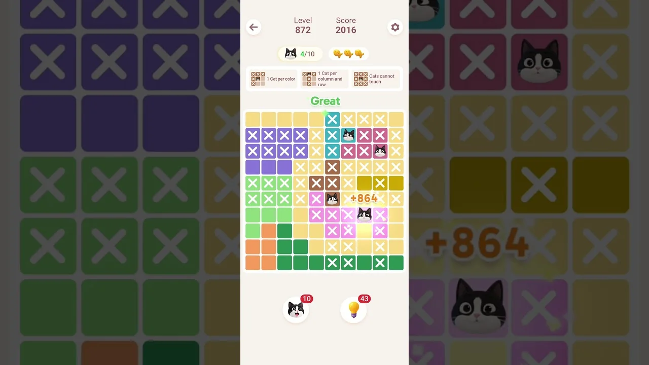 Meowdoku Level 872 board layout