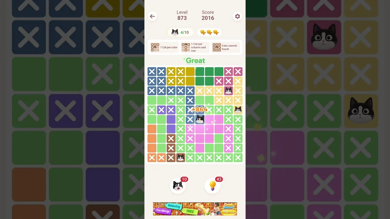 Meowdoku Level 873 board layout