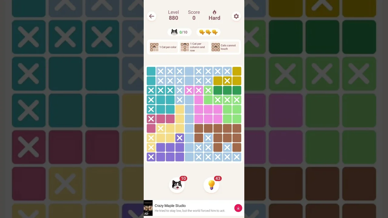 Meowdoku Level 880 board layout