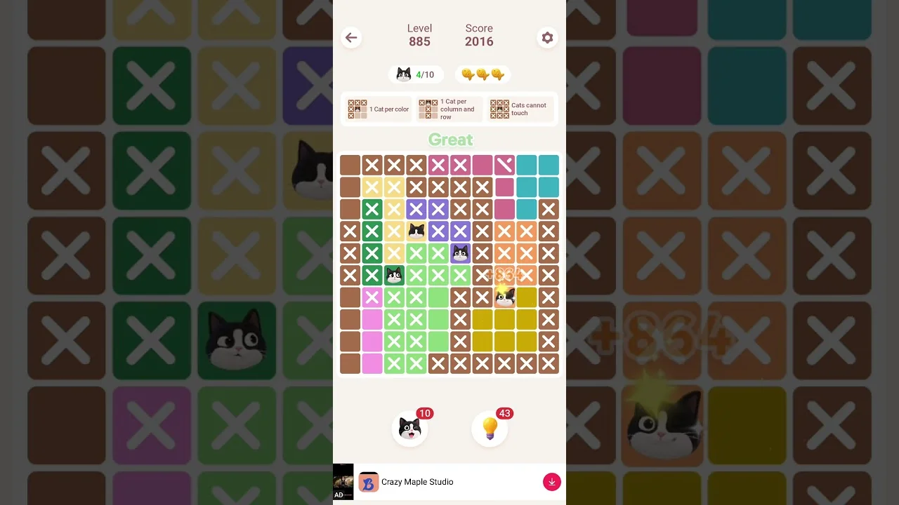 Meowdoku Level 885 board layout