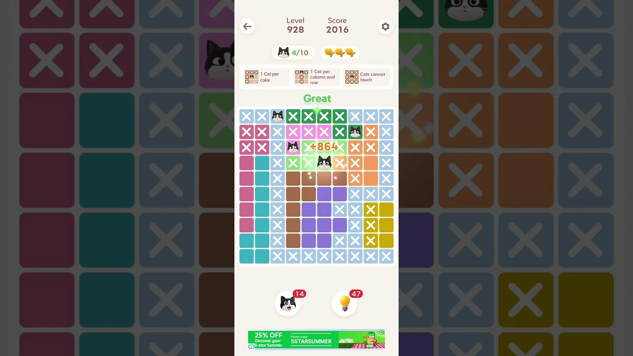 Meowdoku Level 928 board layout