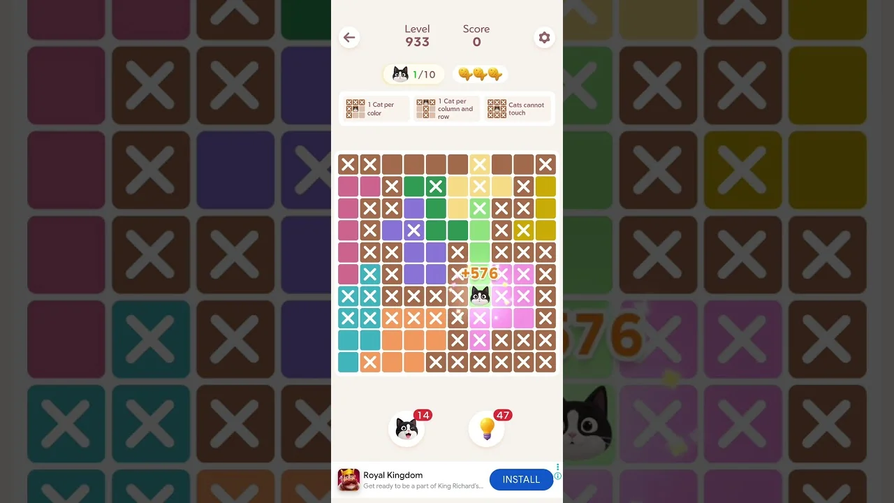 Meowdoku Level 933 board layout