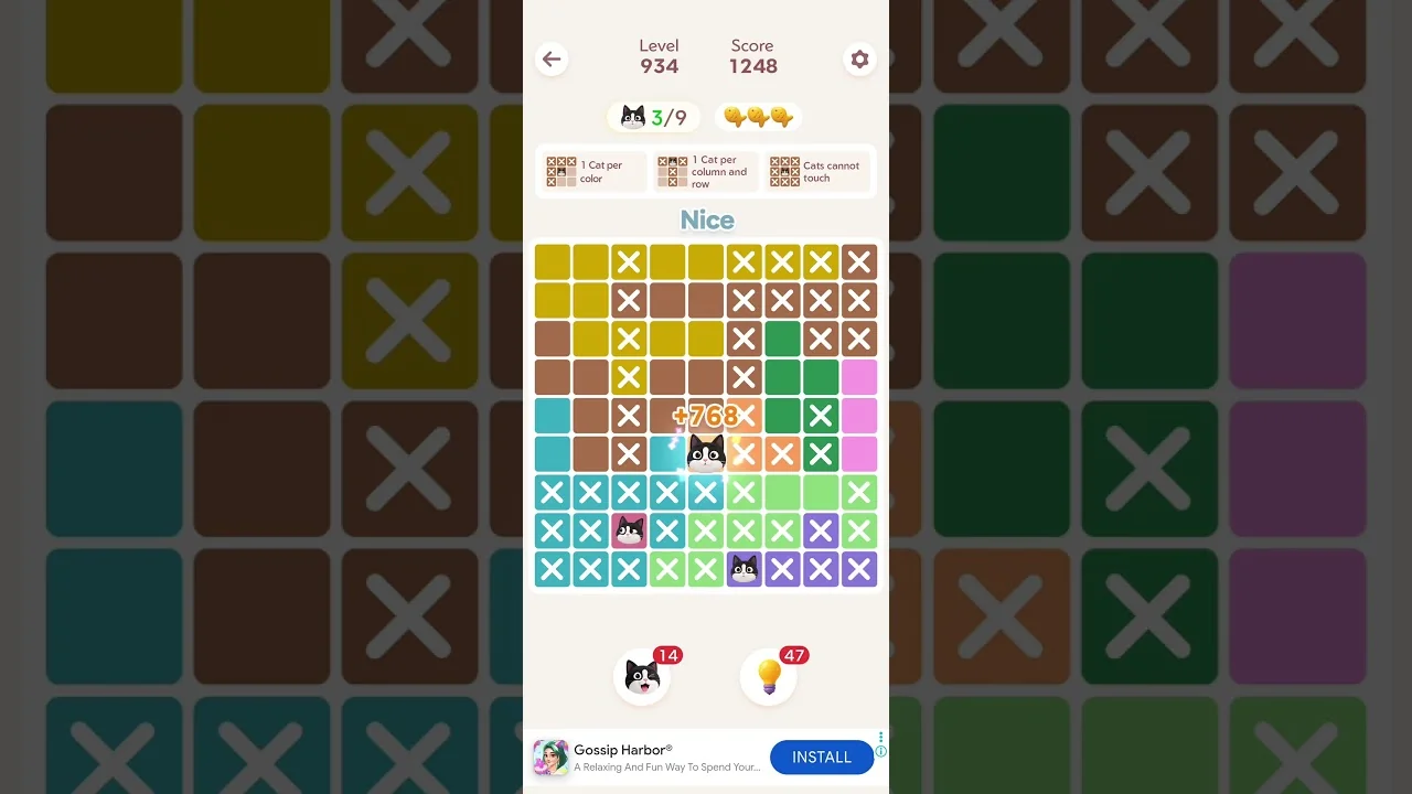 Meowdoku Level 934 board layout