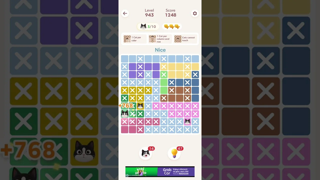Meowdoku Level 943 board layout
