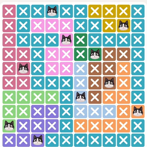 Meowdoku Level 1003 solved board with every cat placed