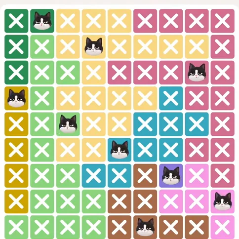 Meowdoku Level 1004 solved board with every cat placed