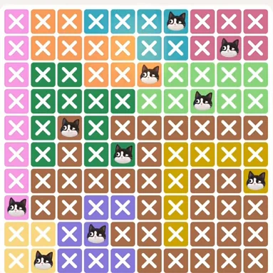 Meowdoku Level 1005 solved board with every cat placed