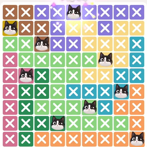 Meowdoku Level 1007 solved board with every cat placed
