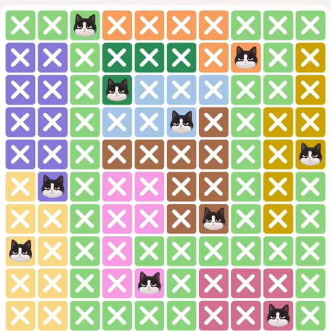 Meowdoku Level 1008 solved board with every cat placed