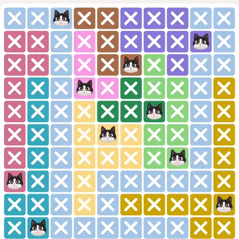 Meowdoku Level 1009 solved board with every cat placed