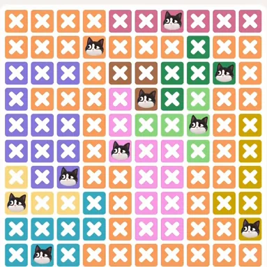 Meowdoku Level 1010 solved board with every cat placed