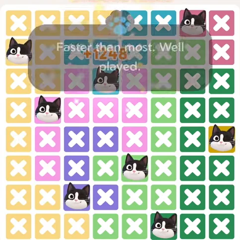 Meowdoku Level 1011 solved board with every cat placed