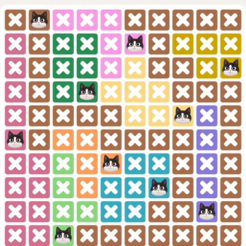 Meowdoku Level 1012 solved board with every cat placed