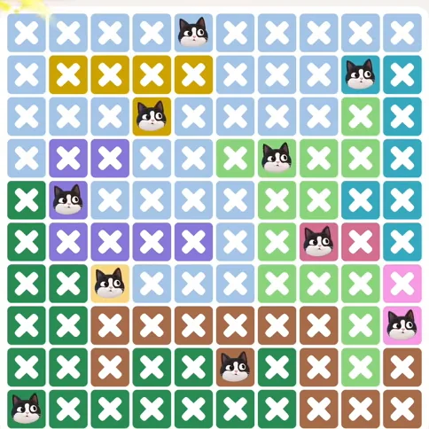 Meowdoku Level 1013 solved board with every cat placed