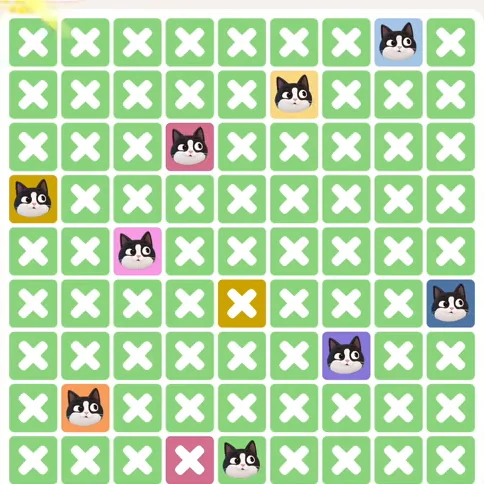 Meowdoku Level 1014 solved board with every cat placed