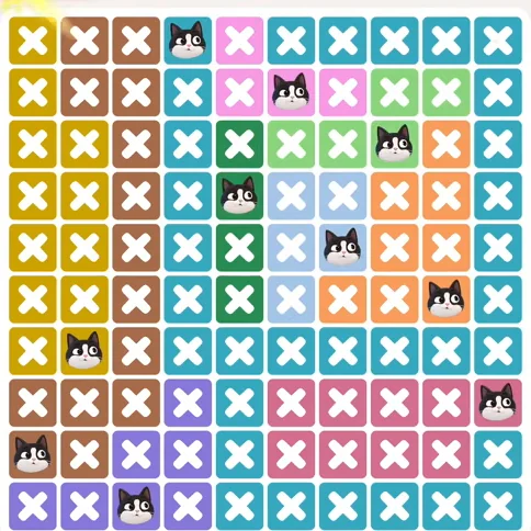 Meowdoku Level 1015 solved board with every cat placed