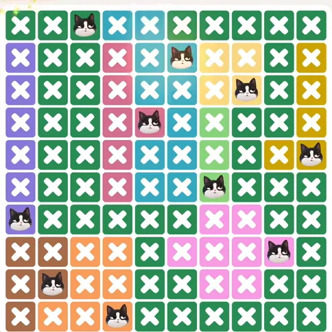 Meowdoku Level 1016 solved board with every cat placed
