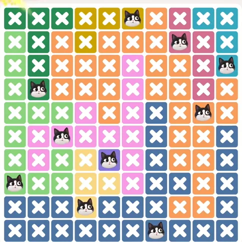 Meowdoku Level 1020 solved board with every cat placed