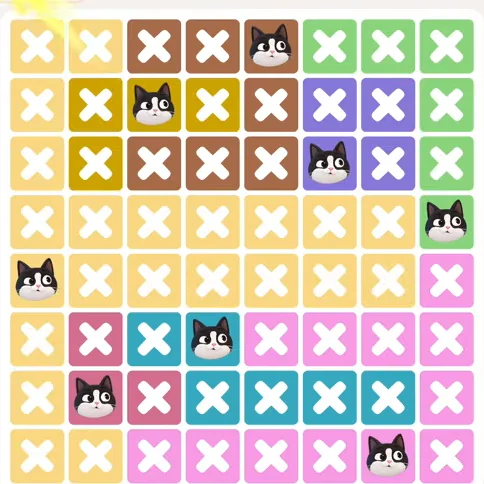 Meowdoku Level 1021 solved board with every cat placed