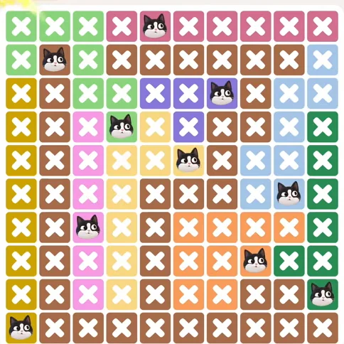 Meowdoku Level 1023 solved board with every cat placed