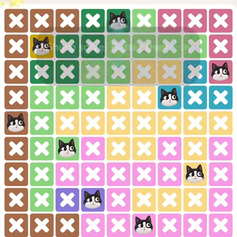 Meowdoku Level 1024 solved board with every cat placed