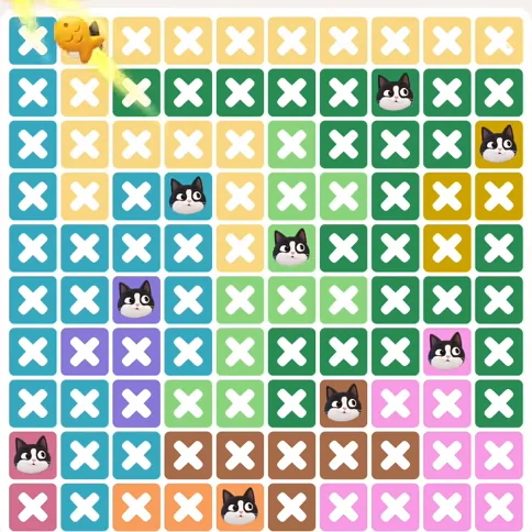 Meowdoku Level 1025 solved board with every cat placed
