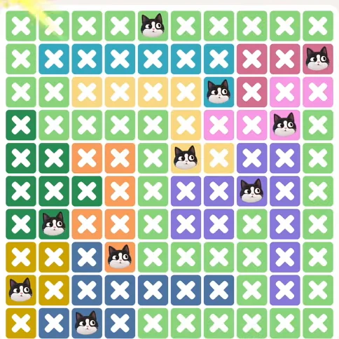 Meowdoku Level 1026 solved board with every cat placed