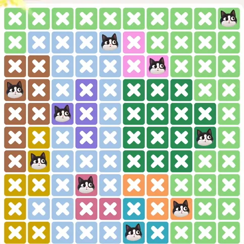 Meowdoku Level 1028 solved board with every cat placed