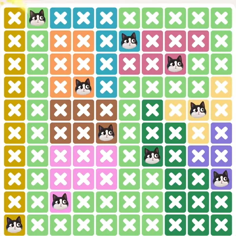 Meowdoku Level 1029 solved board with every cat placed