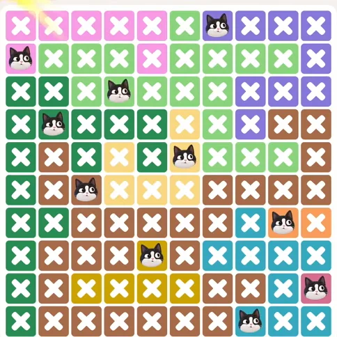 Meowdoku Level 1030 solved board with every cat placed