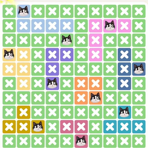 Meowdoku Level 1032 solved board with every cat placed